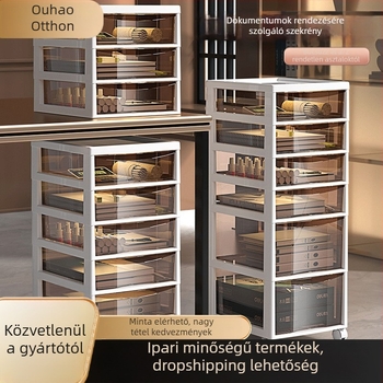 Az íróasztal alatti tároló 9+ réteggel — mozgatható, műanyag, padlón álló telepítés