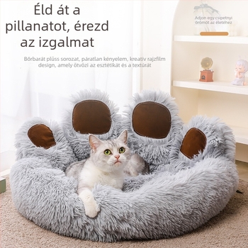 Macska- és kutyafekhely medve karma alakú, kétoldalas plüss, meleg és kényelmes minden évszakban
