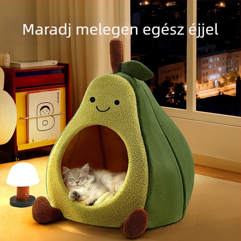 Minden évszakos macskaház zárt kivitelben — plüss, meleg macskáknak számára