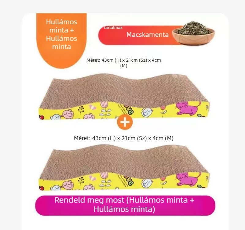 Hullámkartonból készült macska karmolótábla, karmolási játék, stresszoldó