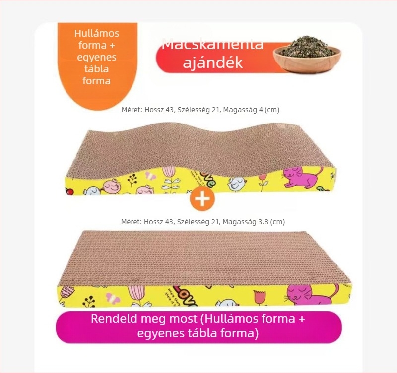 Hullámkartonból készült macska karmolótábla, karmolási játék, stresszoldó