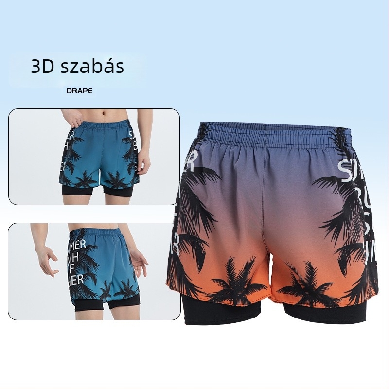 Nyári férfiak számára duplarétegű gyorsan száradó úszónadrág belső bélésével, lélegző, új stílus sporthoz és úszáshoz