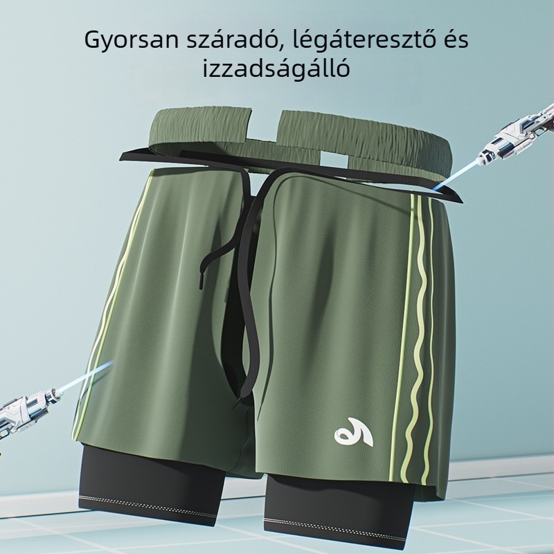 2025-ös új férfi úszónadrág, két rétegű belső résszel a fedésért, bő szabás, gyorsan száradó, felnőtteknek
