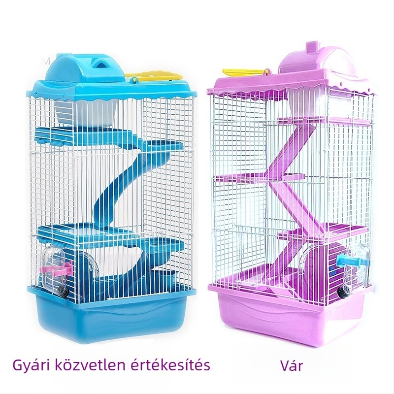 hörcsög ketrec kastéllyal, háromszintes, négyzet alakú, műanyag, levehető és szellőző, beltéri és kültéri használatra
