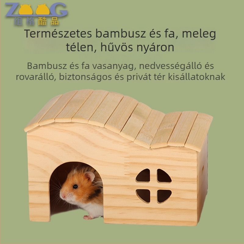 Fából készült hörcsög elrejtő ház, alj nélküli, harapásálló, tartós
