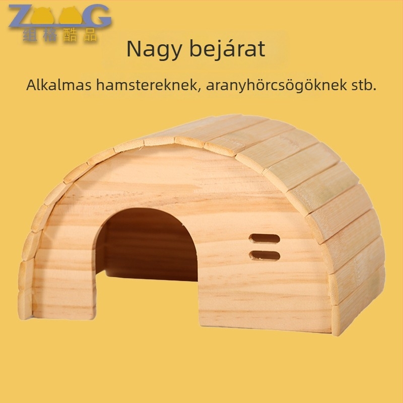 Fából készült hörcsög elrejtő ház, alj nélküli, harapásálló, tartós