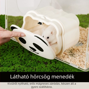 Felfelé nyíló hörcsög rejtekhely látható ablakkal és mágneses ajtóval megfigyeléshez, beltéri és kültéri dekorációhoz