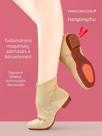Női magas szárú tánccipő, puha talp, vászon és pamut felsőrész