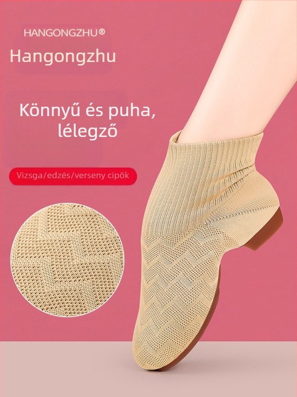 Női magas szárú tánccipő, puha talp, vászon és pamut felsőrész
