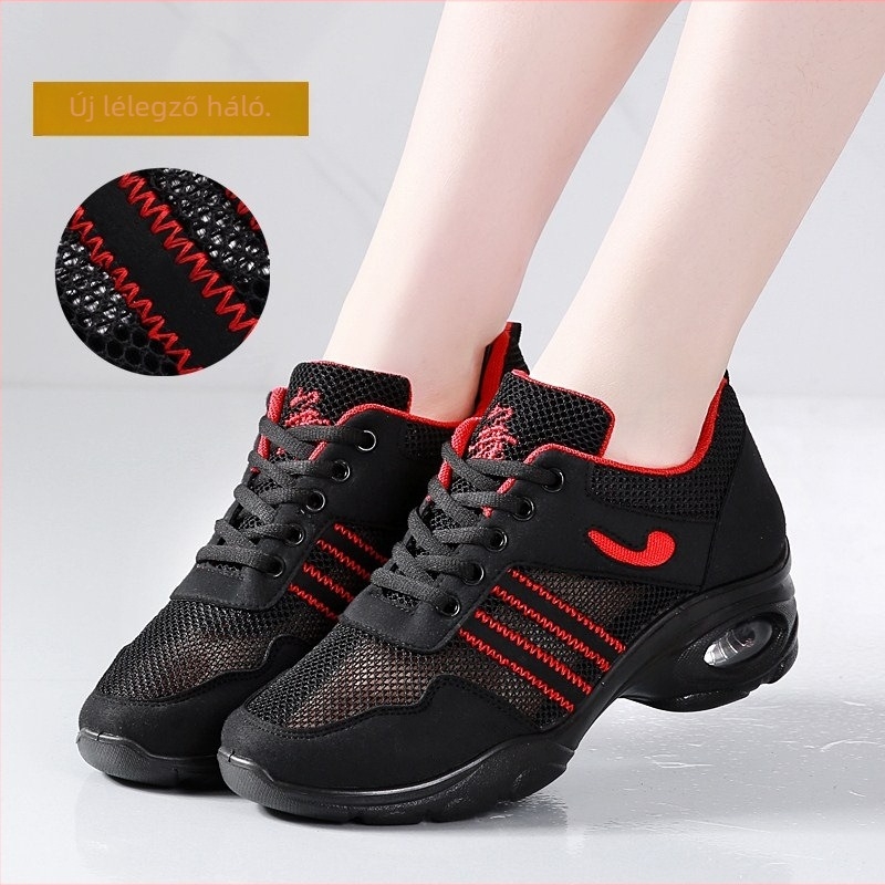 Tánccipők légáteresztő hálózati felsőrésszel, könnyűek, csúszásmentesek, PU talp, középtalpas 3–5 cm a modern tánchoz