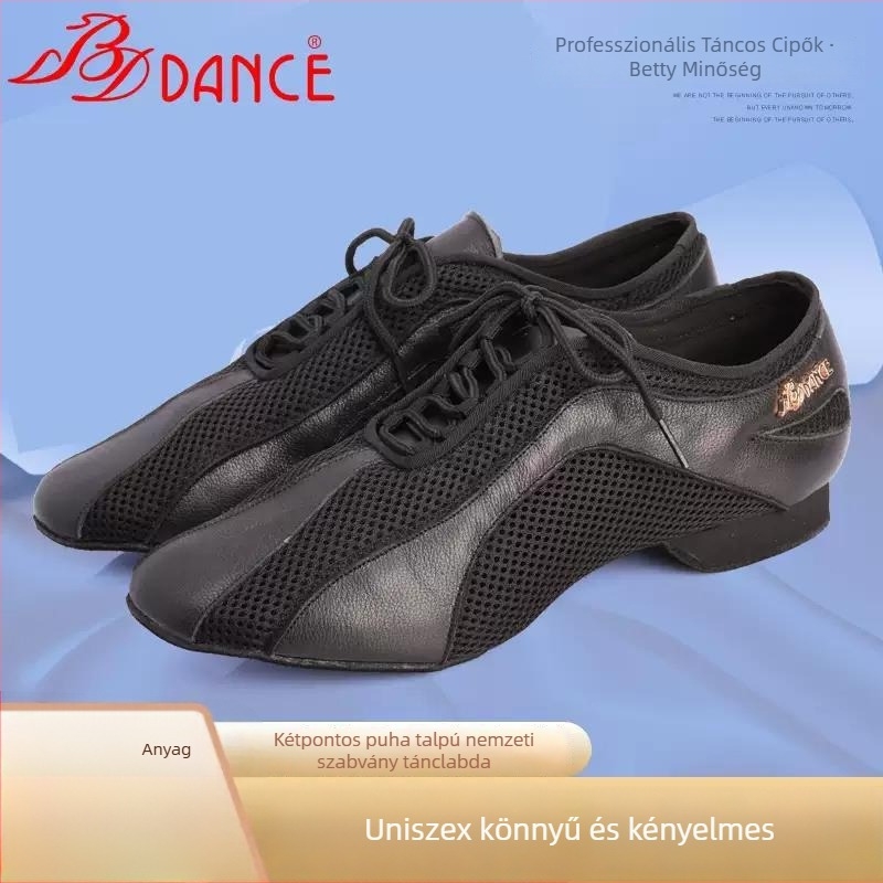 Betty Latin tánc cipő, uniszex, puha talp, lapos sarok, felsőrész bőr és háló