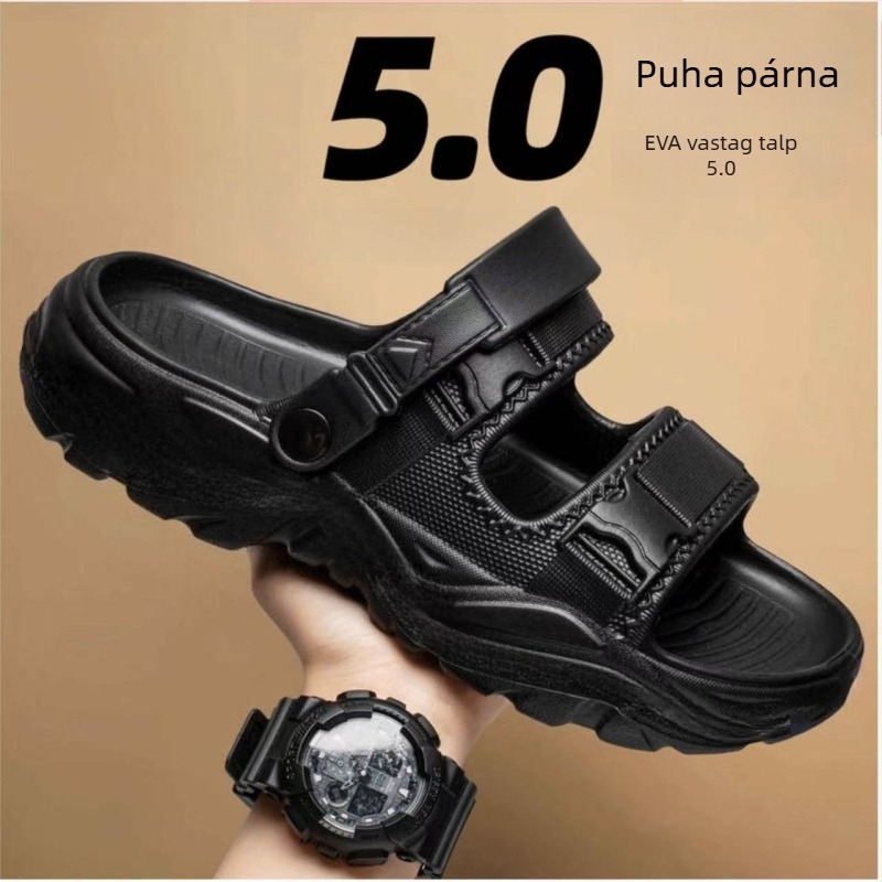 Férfi PVC szandálok, strand-stílus, nyitott lábujj, lélegző, vízálló, csúszásmentes, vezetéshez és vízben sétálásra