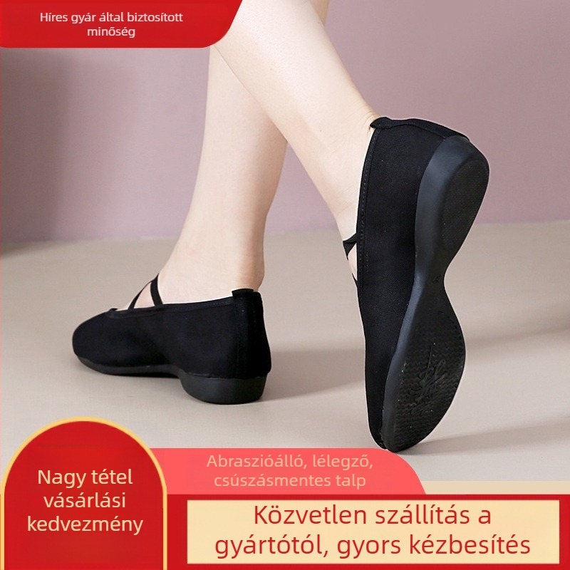 Tánccipők lapos–középtokú, gumírozott talppal, vászon felsőrésszel