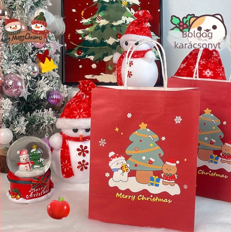 Karácsonyi ajándék táska, kraft papír/fehér karton, ofszetnyomtatás, minimalist stílus, Keyoujia