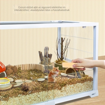 Hamsterketrec - üveg, téglalap alakú, levehető és szellőző, minimalist stílus