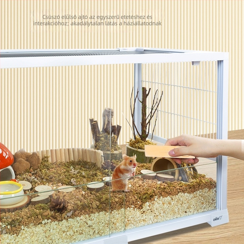 Hamsterketrec - üveg, téglalap alakú, levehető és szellőző, minimalist stílus