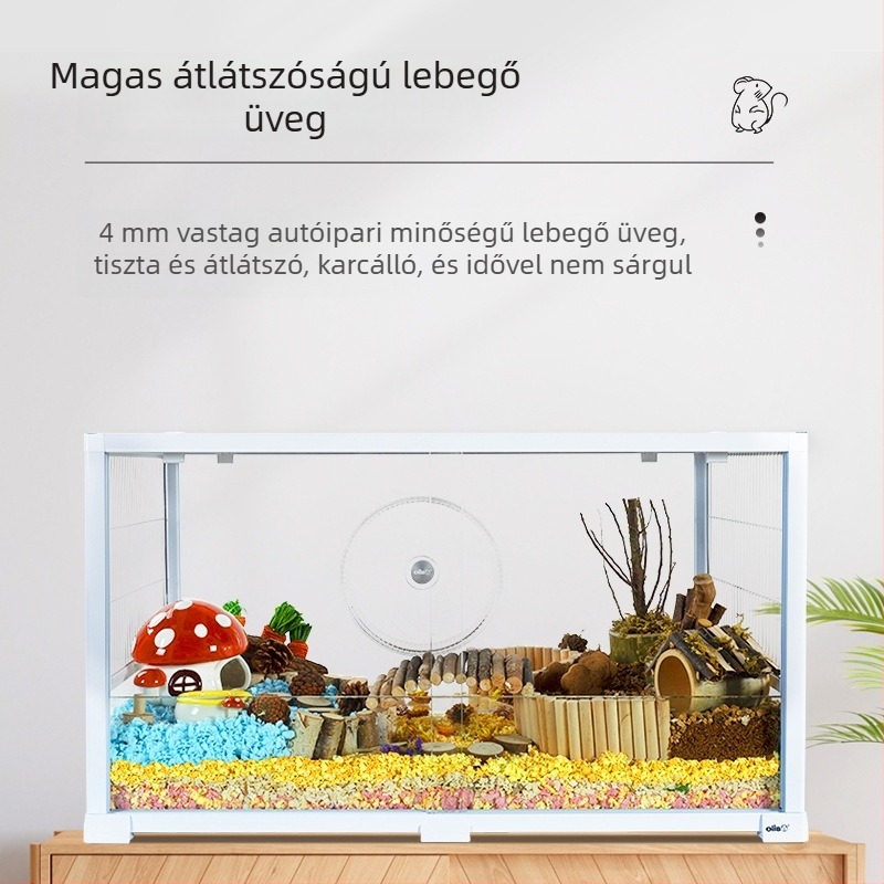 Hamsterketrec - üveg, téglalap alakú, levehető és szellőző, minimalist stílus