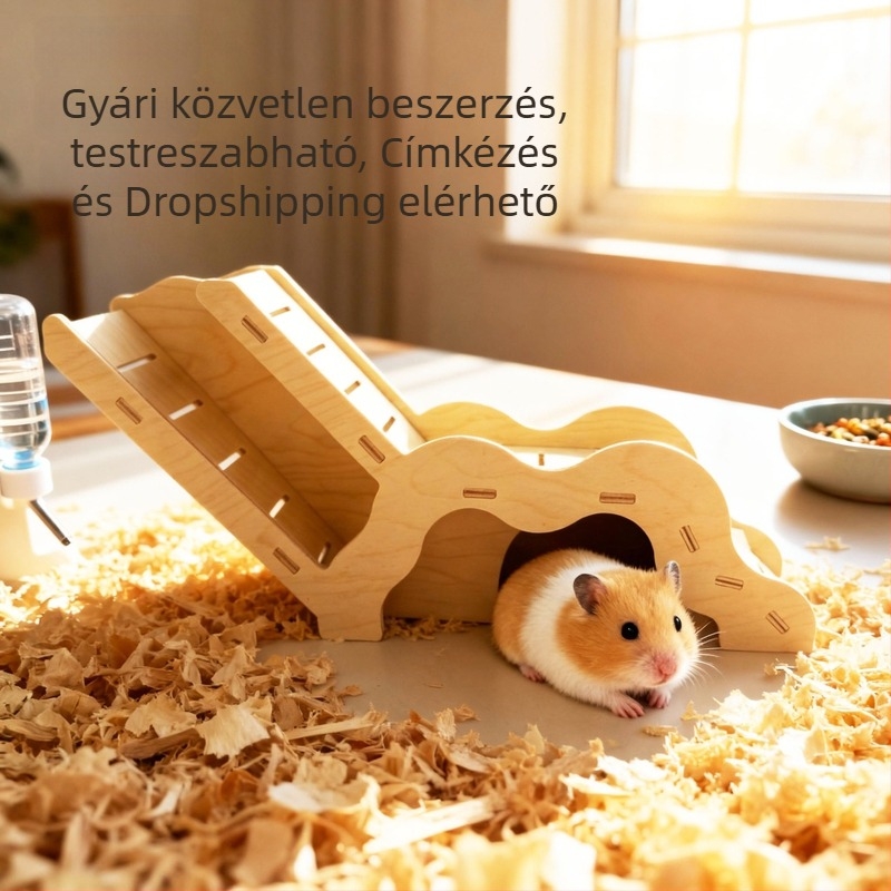 Fából készült hörcsög látható rejtekhely alagúttal, levehető, hordozható, szellőző