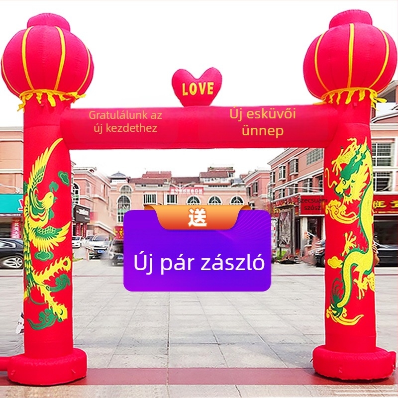 Felfújható kültéri esküvői boltív sárkány és főnix motívummal és szivárványos dizájnnal