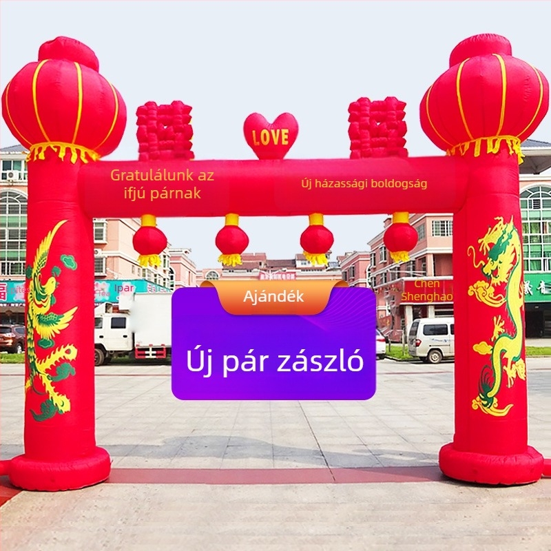 Felfújható kültéri esküvői boltív sárkány és főnix motívummal és szivárványos dizájnnal