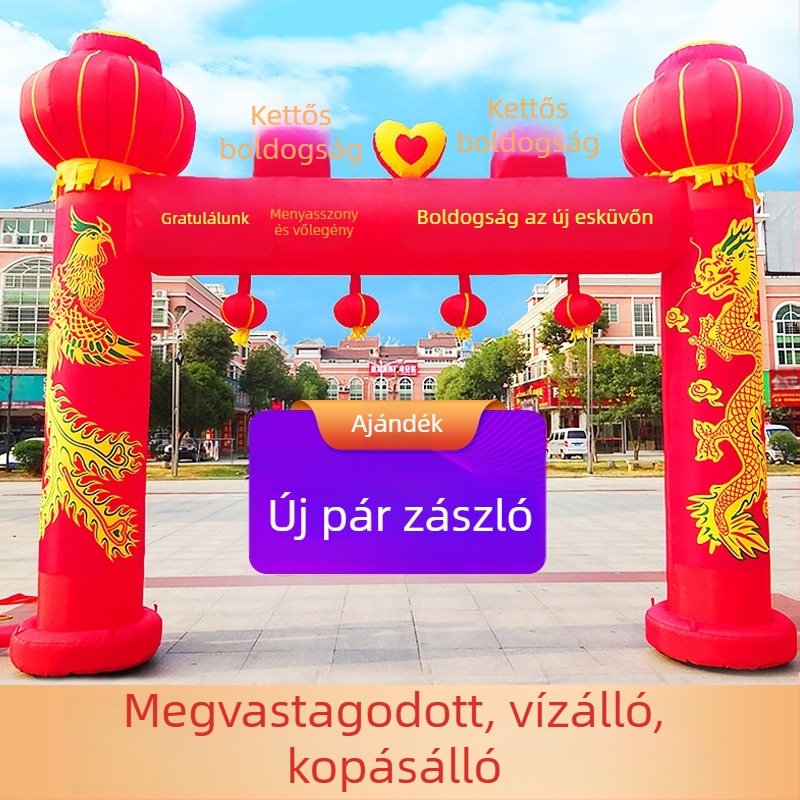 Felfújható kültéri esküvői boltív sárkány és főnix motívummal és szivárványos dizájnnal