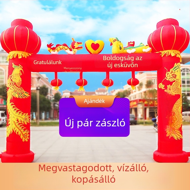 Felfújható kültéri esküvői boltív sárkány és főnix motívummal és szivárványos dizájnnal