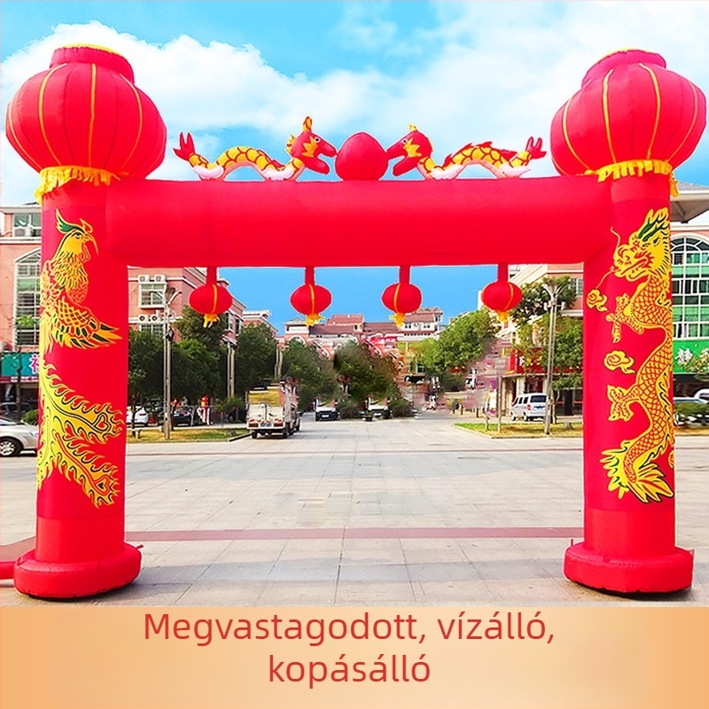 Felfújható kültéri esküvői boltív sárkány és főnix motívummal és szivárványos dizájnnal