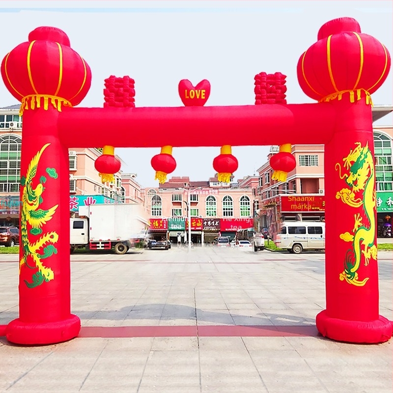 Felfújható kültéri esküvői boltív sárkány és főnix motívummal és szivárványos dizájnnal