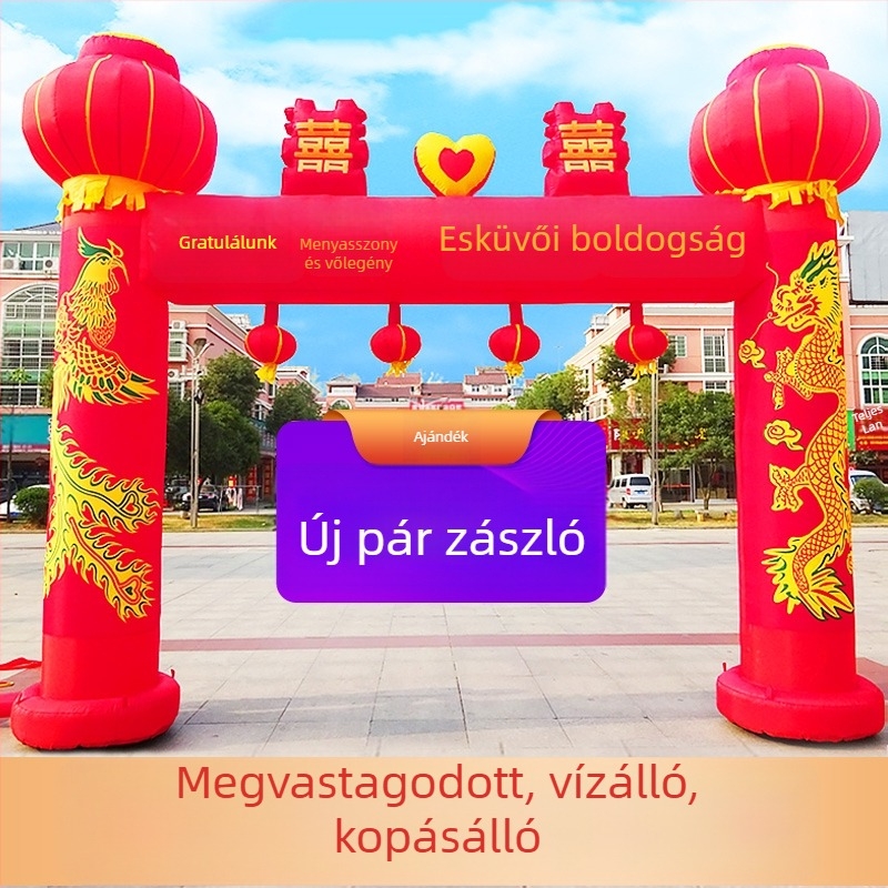 Felfújható kültéri esküvői boltív sárkány és főnix motívummal és szivárványos dizájnnal