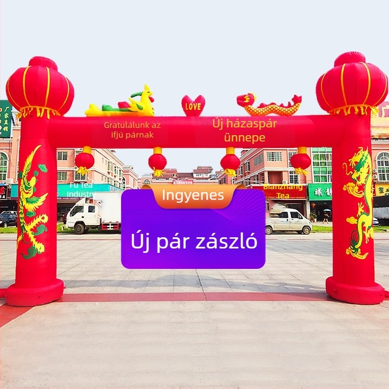 Felfújható kültéri esküvői boltív sárkány és főnix motívummal és szivárványos dizájnnal