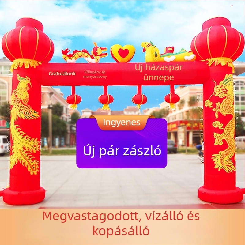 Felfújható kültéri esküvői boltív sárkány és főnix motívummal és szivárványos dizájnnal