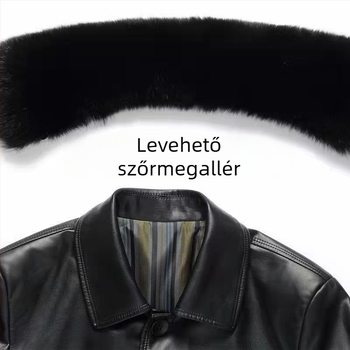 Hosszú PU bőrkabát férfiaknak reveres gallérral és beépített szőrme béléssel, térd fölötti hosszúság