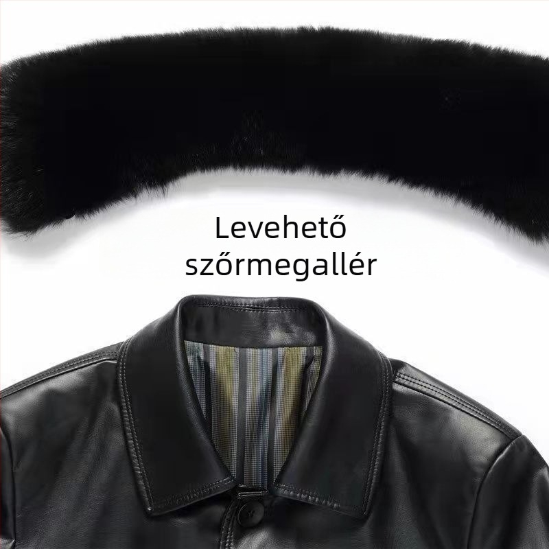 Hosszú PU bőrkabát férfiaknak reveres gallérral és beépített szőrme béléssel, térd fölötti hosszúság