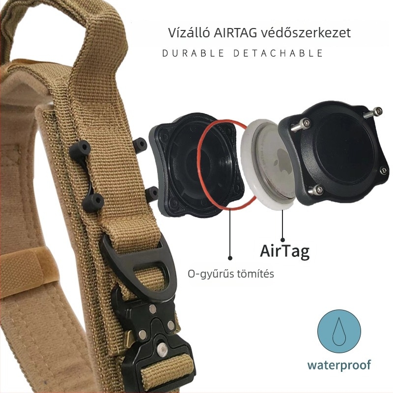 SY nylon kutyakarm AirTag nyomkövetőtokkal, egyszínű minta, taktikai stílus