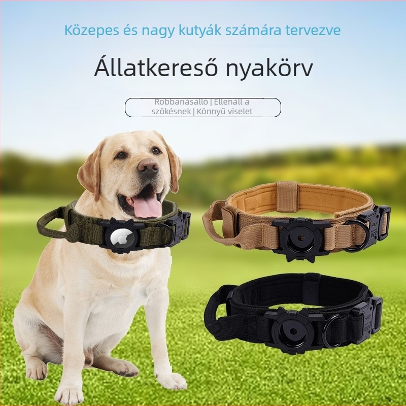 Taktikai AirTag nyakörv – védőtok kutyáknak | Denim | Monokróm minta | Minden évszakban használható | Licencelhető magáncímke