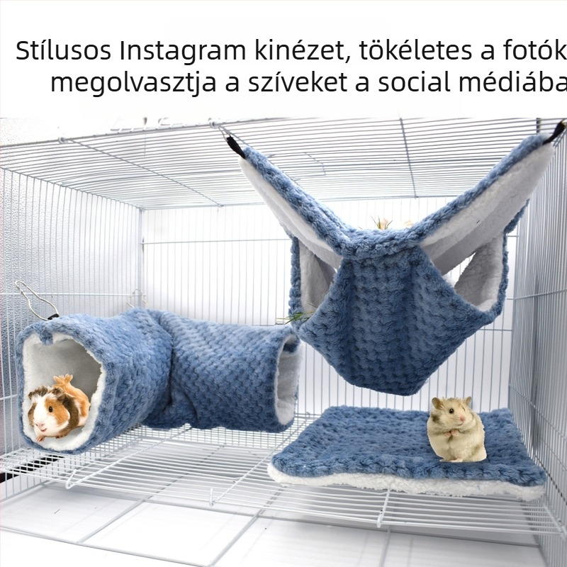 Kisállat meleg odú – 3 részes készlet kettős rétegű hammock, alátét hörcsögnek és rejtett alagút; korall fleece