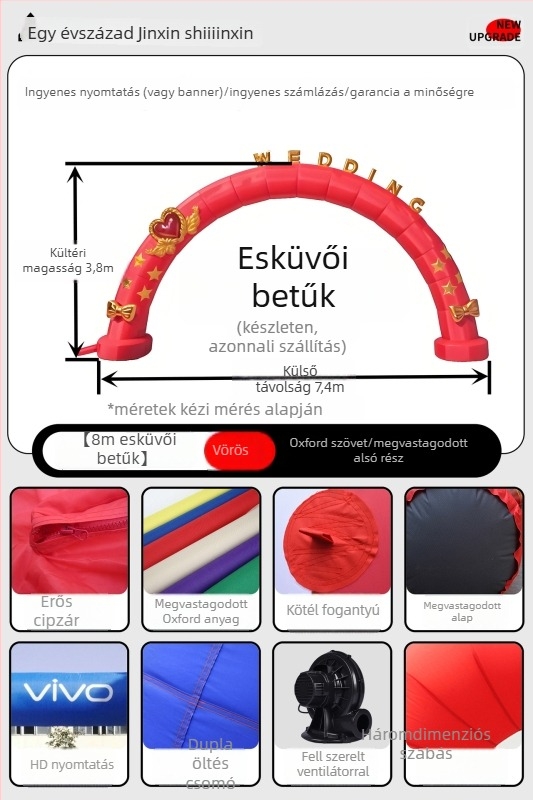 Esküvői felfújható ívkapu – GM189, Oxford anyag, zacskóban csomagolva, testreszabható feldolgozás