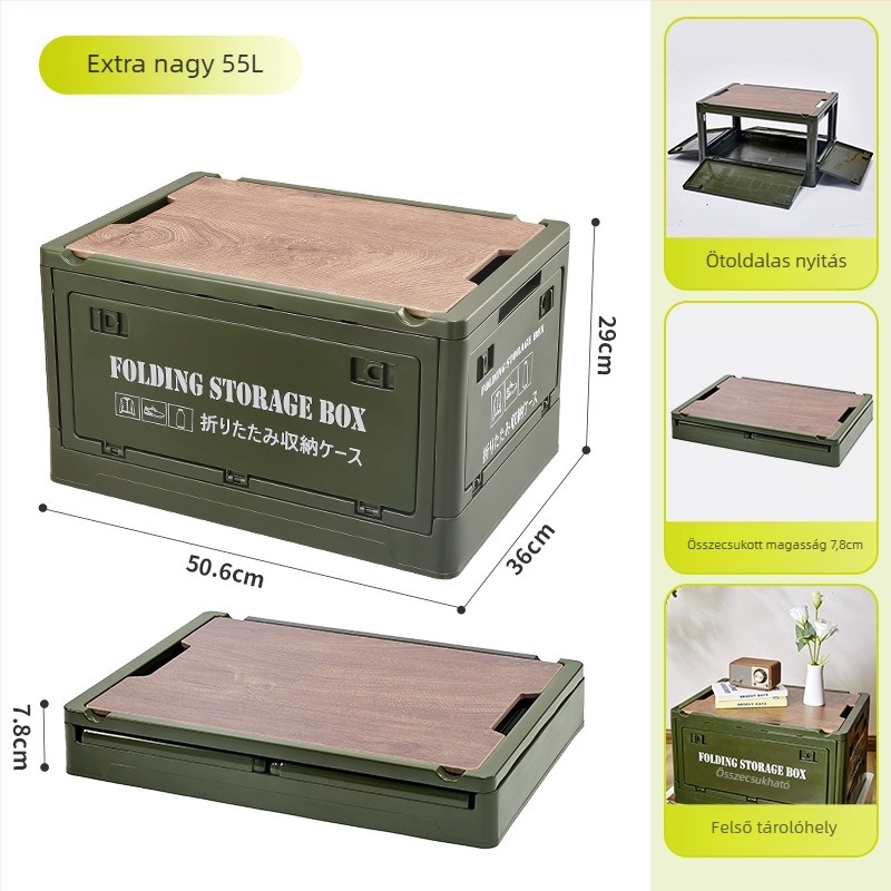 Összecsukható PP műanyag tároló doboz autóba, 30L/55L kapacitás, multifunkcionális