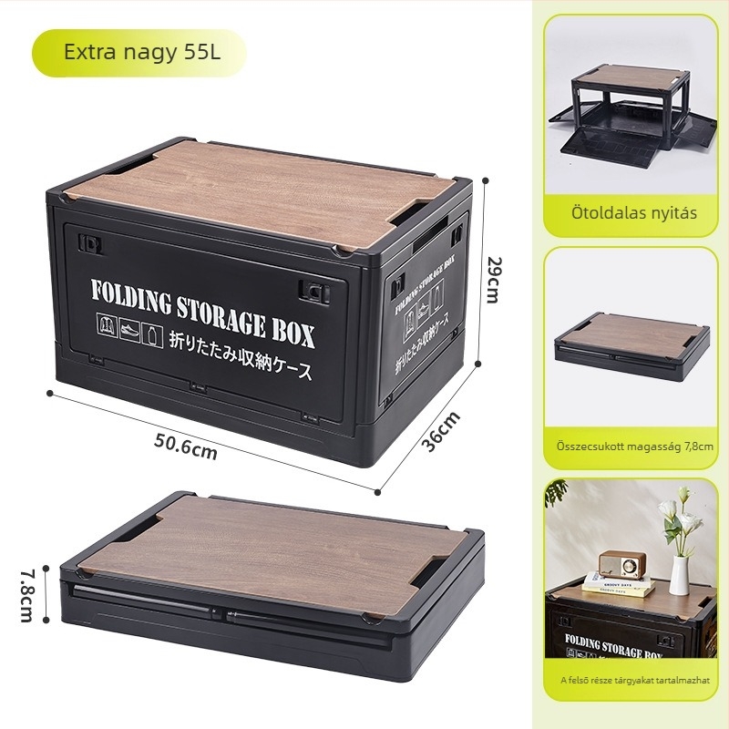 Összecsukható PP műanyag tároló doboz autóba, 30L/55L kapacitás, multifunkcionális