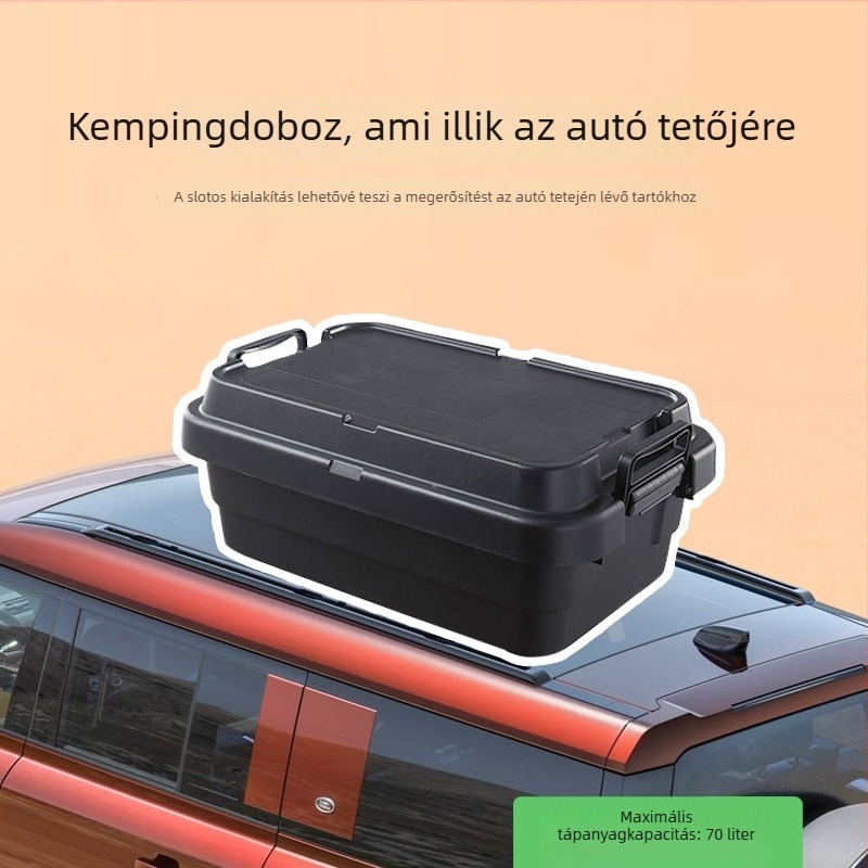Autóhoz való kemping tároló doboz, megerősített, nagy kapacitású, négyzet alakú műanyag doboz, hordozható és többfunkciós, 100% új anyag