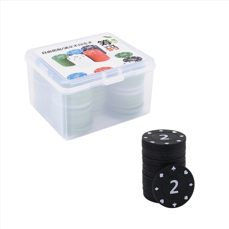 Chipkészlet Mahjong és kártyaszobákhoz – műanyag PP, értékek 1/2/5/10/20/50/100, 100 db/doboz