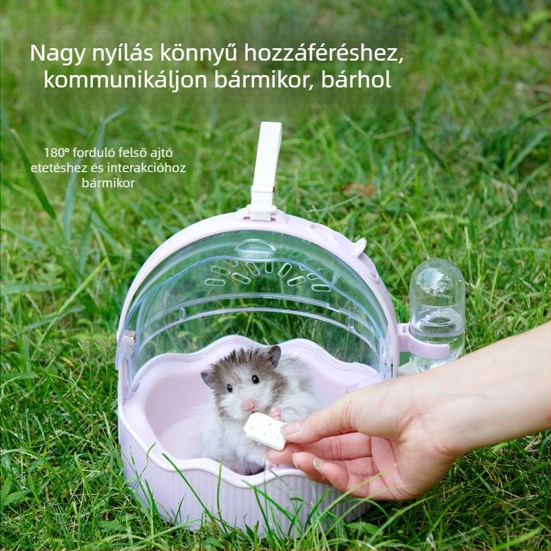 Hamster hordozható utazó ketrece – műanyag, kerek formájú, beltéri és kültéri használatra