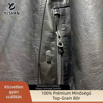 Férfi nubuk bőrből készült bőrdzseki, cipzáras záródás, reveres gallér, 100% poliészter bélés, kapucni nélkül, koreai stílus, ősz 2023