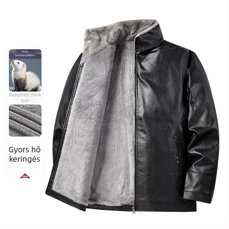 Férfi bőrdzseki, álló gallérral, üzleti-casual stílus, retro, 2025 ősz-tél