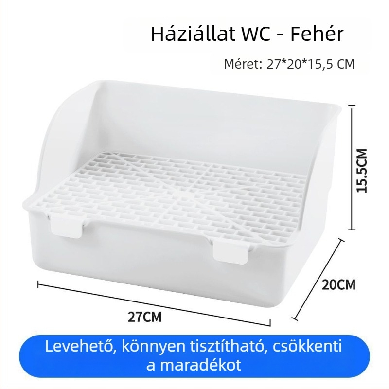 Nyúlhoz tervezett toalett magasított szélekkel, fröccsenés elleni, levehető tartály