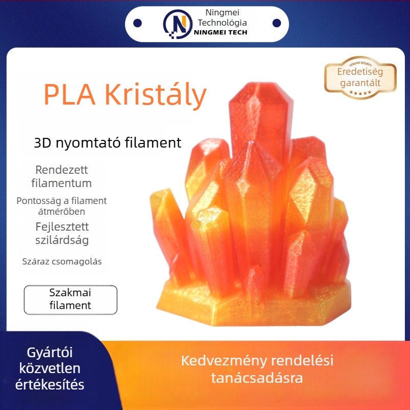 PLA filament 3D nyomtatáshoz, kristályhatás (Anyag: PLA; Tömeg: 1 kg; Márka: Ningmei Technology; Testreszabható: Igen)