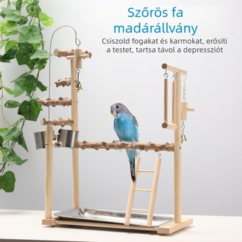 Papagáj állvány padlóra és interaktív platformmal — tömörfa és pepperwood, fém kiegészítők, minden madárhoz, márka Gatoo Forest