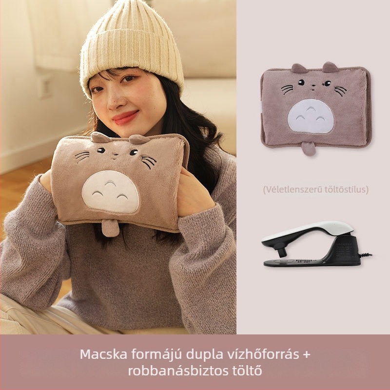 Nemzeti szabványú újratölthető elektromos forróvizes palack – 220V, 400W, flanel anyag, robbanásbiztos fűtőelem, hasi melegítésre