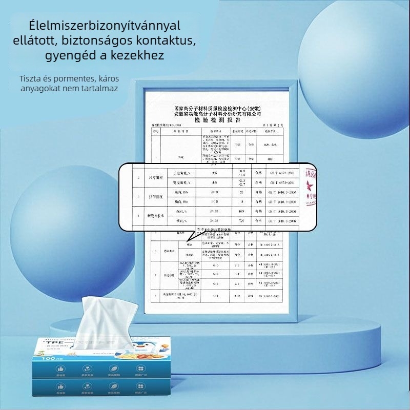 Egyszer használatos műanyag kesztyűk, átlátszóak, 0,05–0,1 mm vastagságú, élelmiszer-minőségű, olajálló