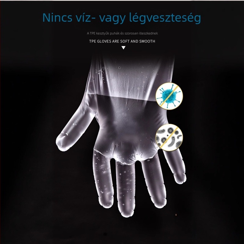 Vastagított egyszer használatos kesztyűk, TPE, átlátszó, olajálló, konyhai és háztartási használatra.